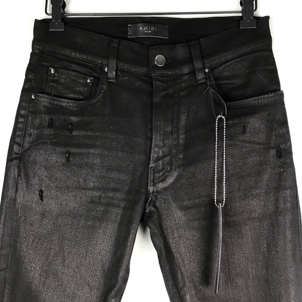 AMIRI Black Broken Wax Stack Skinny Jeans Size 29 - Picture 7 of 8